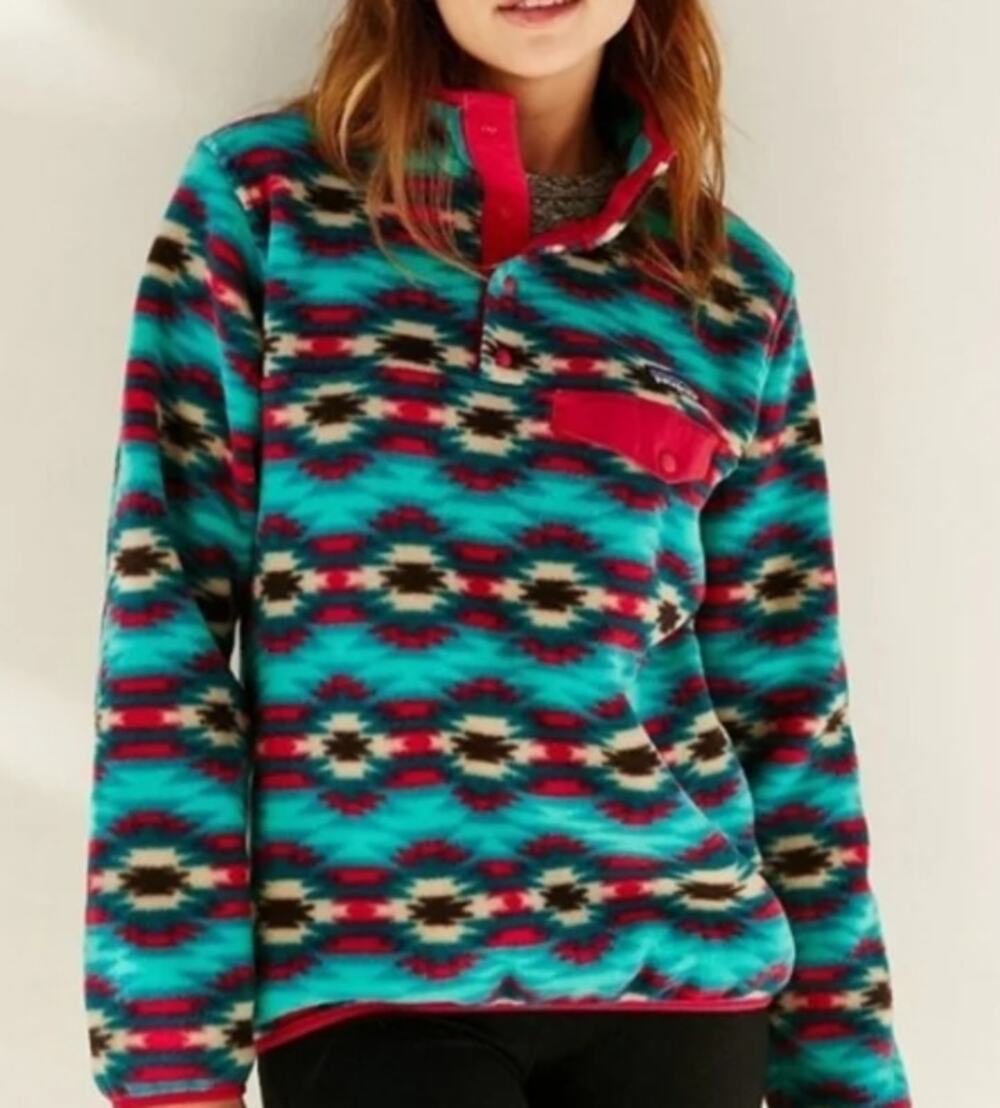 Patagonia Synchilla Snap-T Fleece Pullover Southwest Aztec Geometric Teal, XS